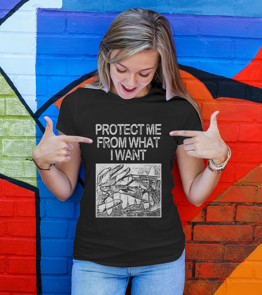 Protect Me From What I Want Get A Real Job Kid Store Black T-Shirt