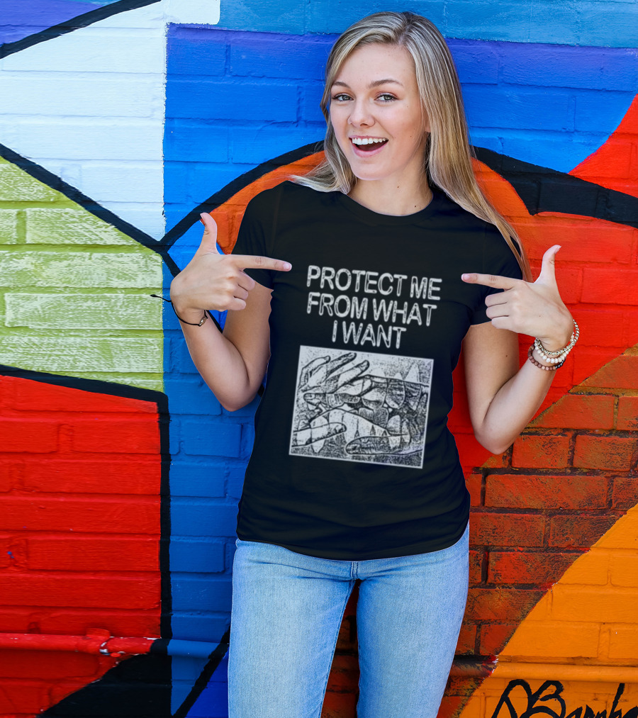 Protect Me From What I Want Get A Real Job Kid Store Black T-Shirt