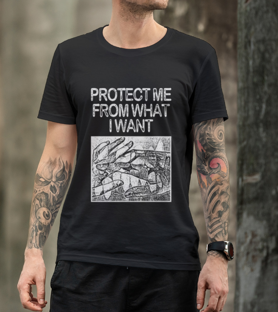 Protect Me From What I Want Get A Real Job Kid Store Black T-Shirt