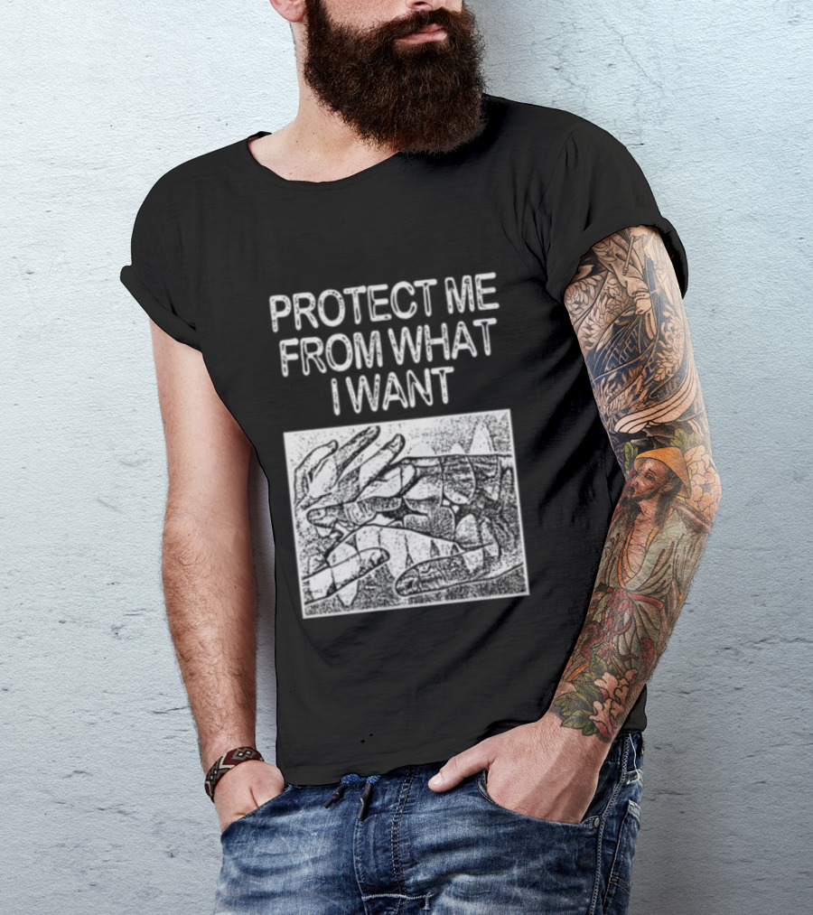 Protect Me From What I Want Get A Real Job Kid Store Black T-Shirt
