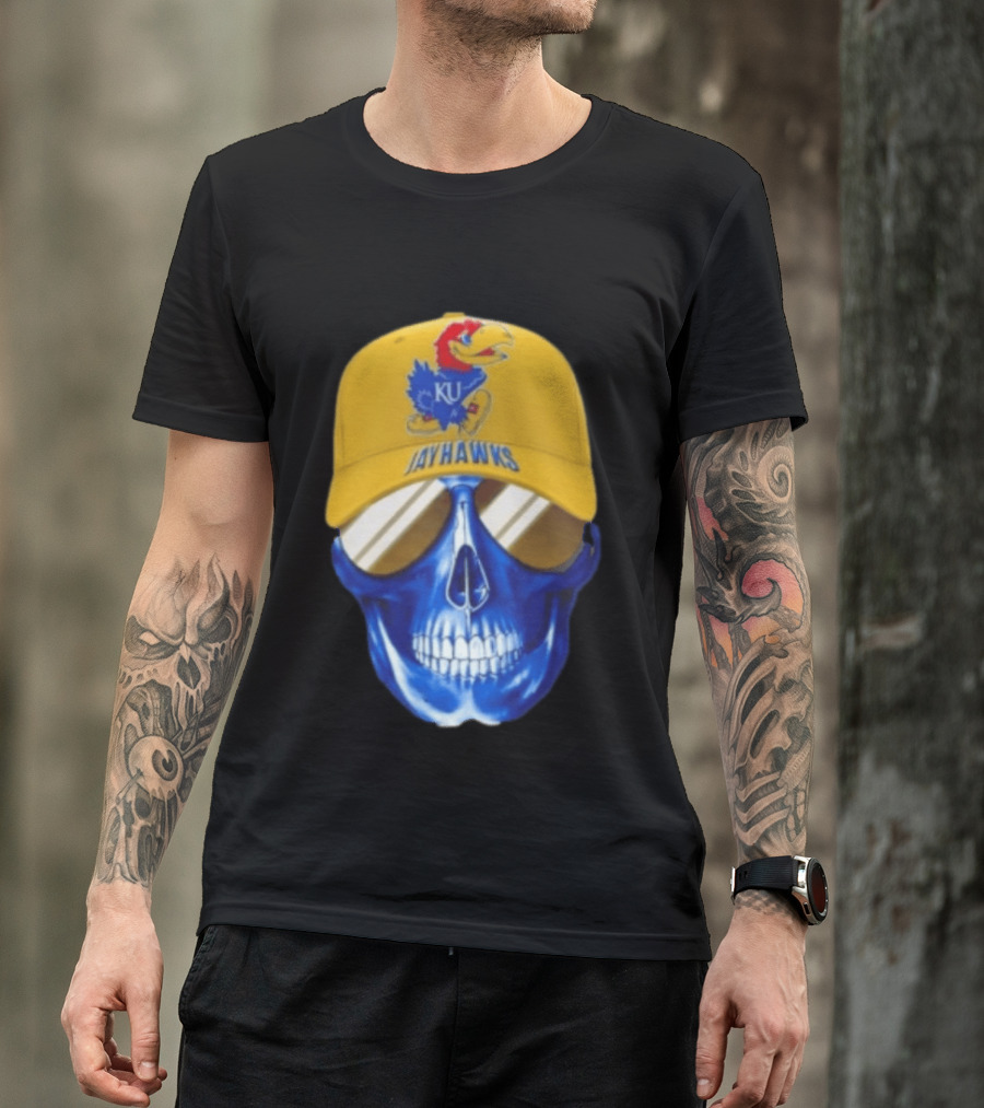 Kansas Jayhawks Skull Cap Fans Wear KU Jayhawks Edition T-Shirt