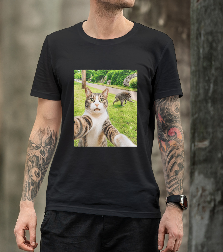 Tabby Cat Selfie With Jimothy Raccoon 2026 Seattle Legend Meme T-Shirt