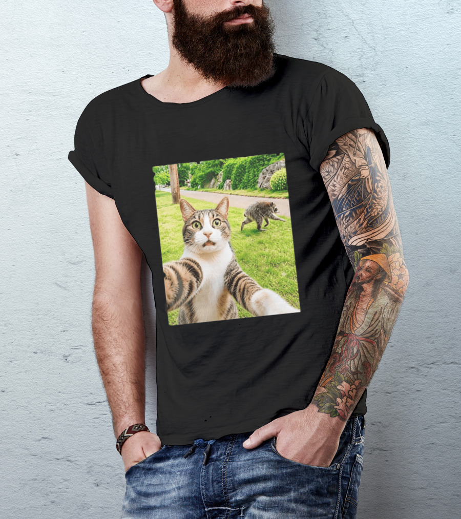 Tabby Cat Selfie With Jimothy Raccoon 2026 Seattle Legend Meme T-Shirt