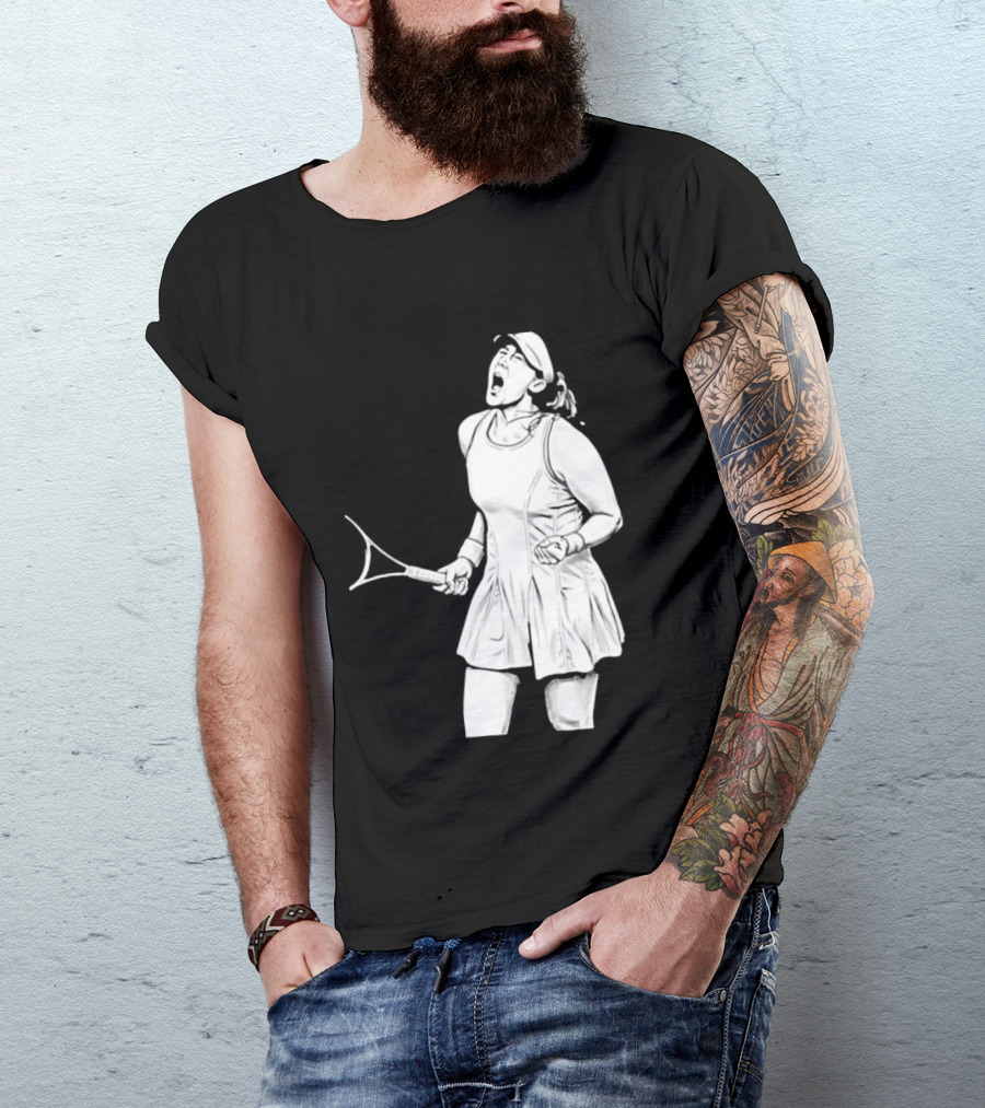 Tennis Player Celebrating Victory Power Grit Determination Black T-Shirt
