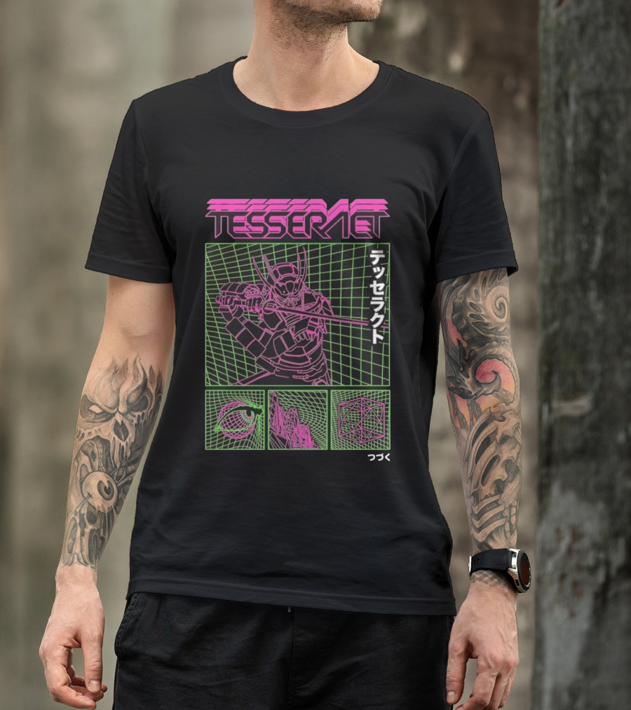 TesseracT Samurai Synthwave Cyberpunk Japanese Text Retro Neon Aesthetic T-Shirt