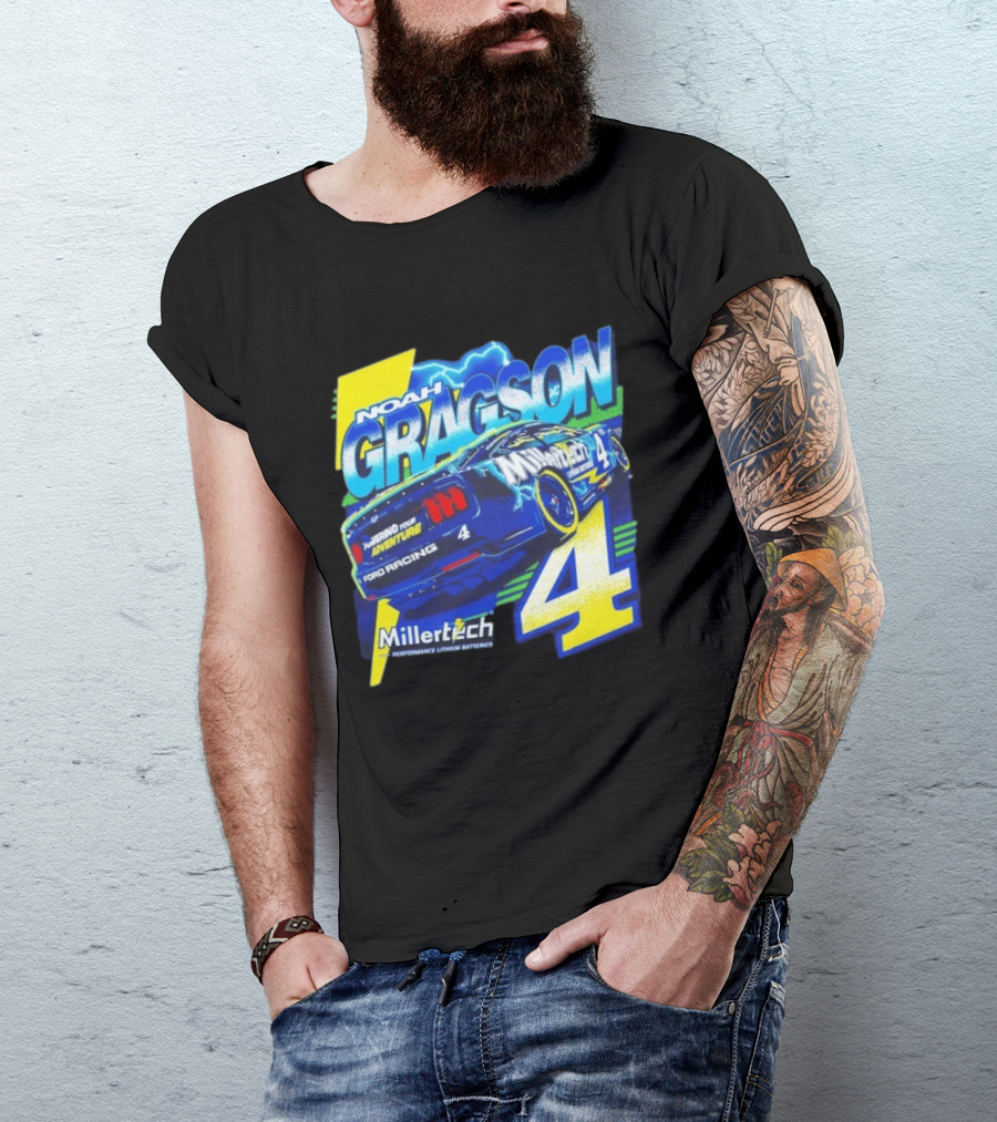 Noah Gragson Millertech Performance Lithium Batteries No 4 Ford Racing Powering Your Adventure T-Shirt