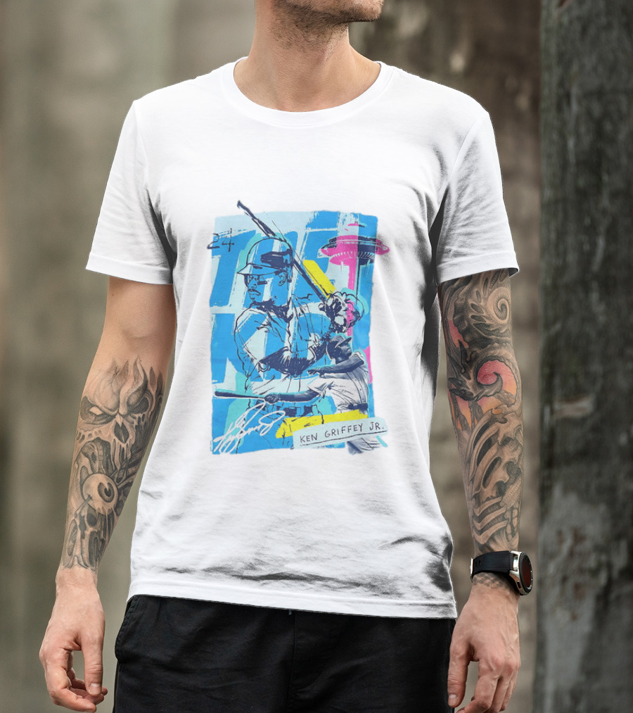 Ken Griffey Jr 24 Seattle Mariners Vintage Baseball Art Player Signature T-Shirt