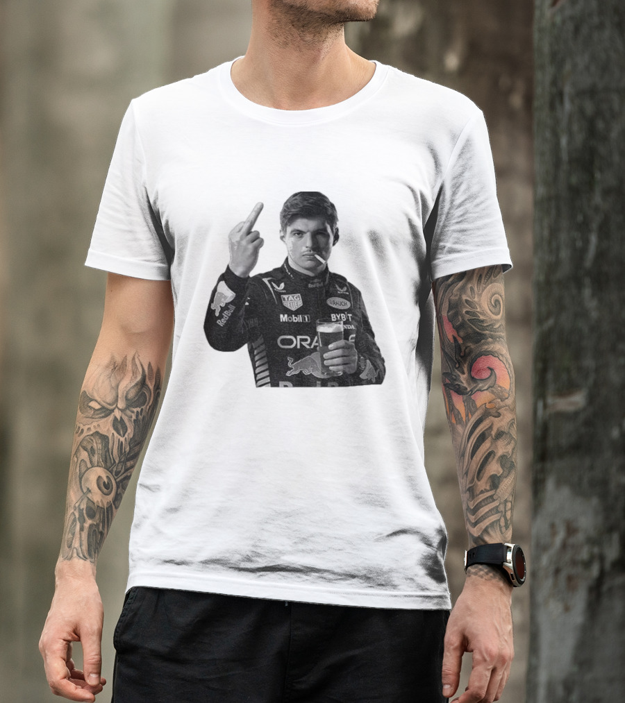 Max Verstappen Red Bull Racing Smoking Beer Middle Finger T-Shirt