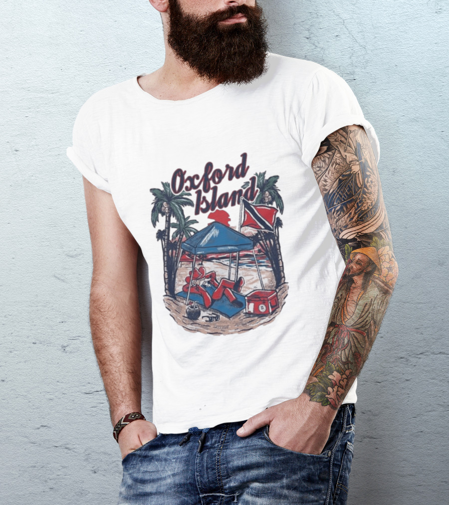 Oxford Island Beach Scene Palm Trees Camping Holiday Relaxation T-Shirt