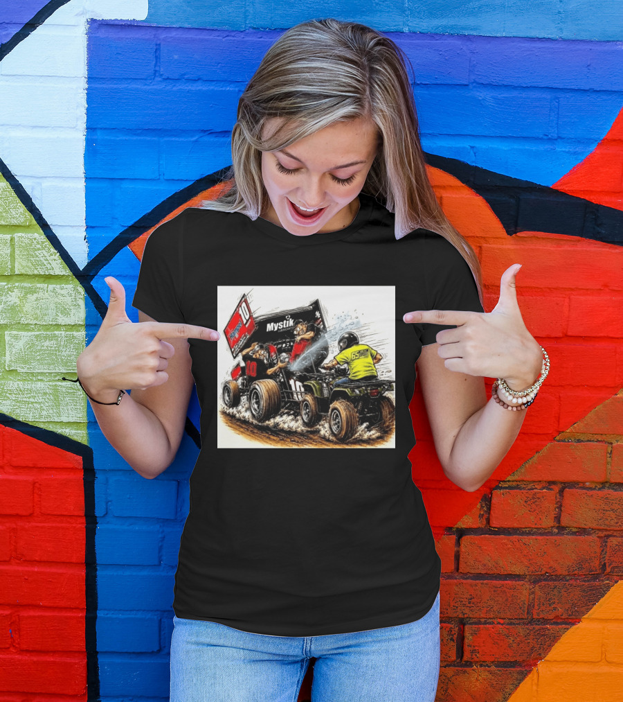 ATV Racing Action With Mystik Lubricants Dirt Track Riders Off Road Racing Vehicles And Hampel 65 Speed Shop T-Shirt