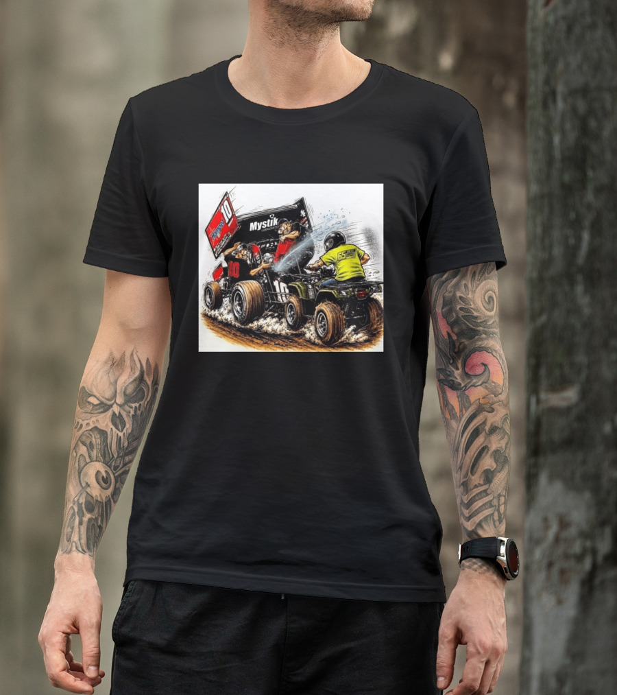 ATV Racing Action With Mystik Lubricants Dirt Track Riders Off Road Racing Vehicles And Hampel 65 Speed Shop T-Shirt
