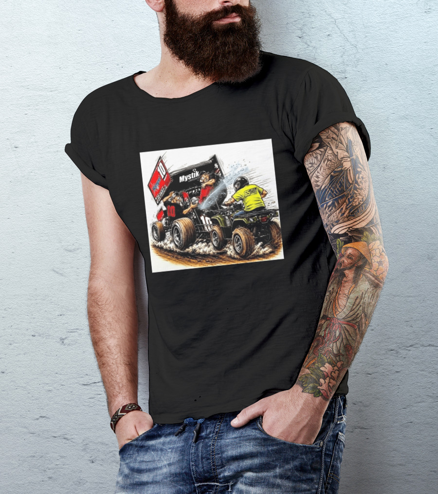 ATV Racing Action With Mystik Lubricants Dirt Track Riders Off Road Racing Vehicles And Hampel 65 Speed Shop T-Shirt