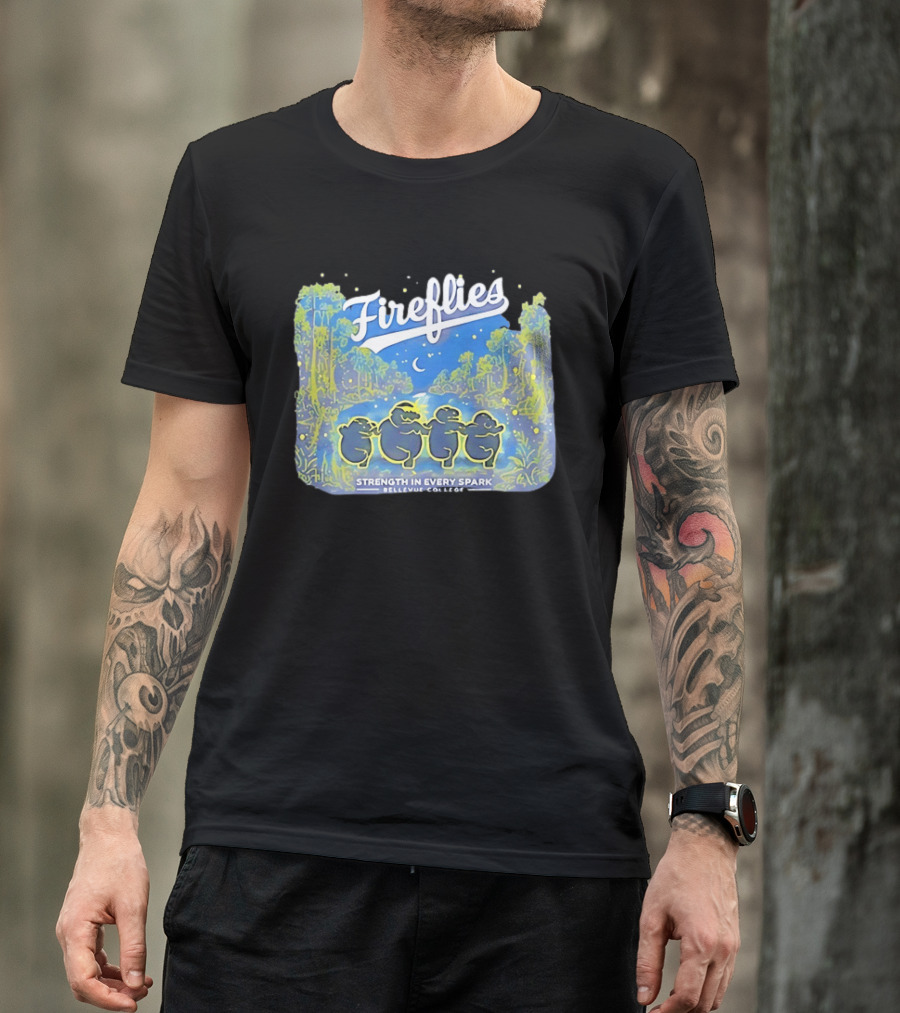 Fireflies Bellevue College Strength In Every Spark Under Night Sky T-Shirt