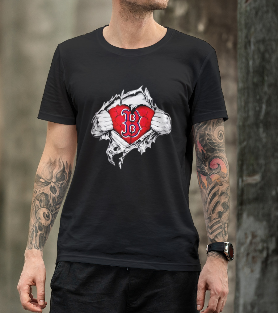 Boston Red Sox Heart Ripped Chest MLB Baseball Fan T-Shirt