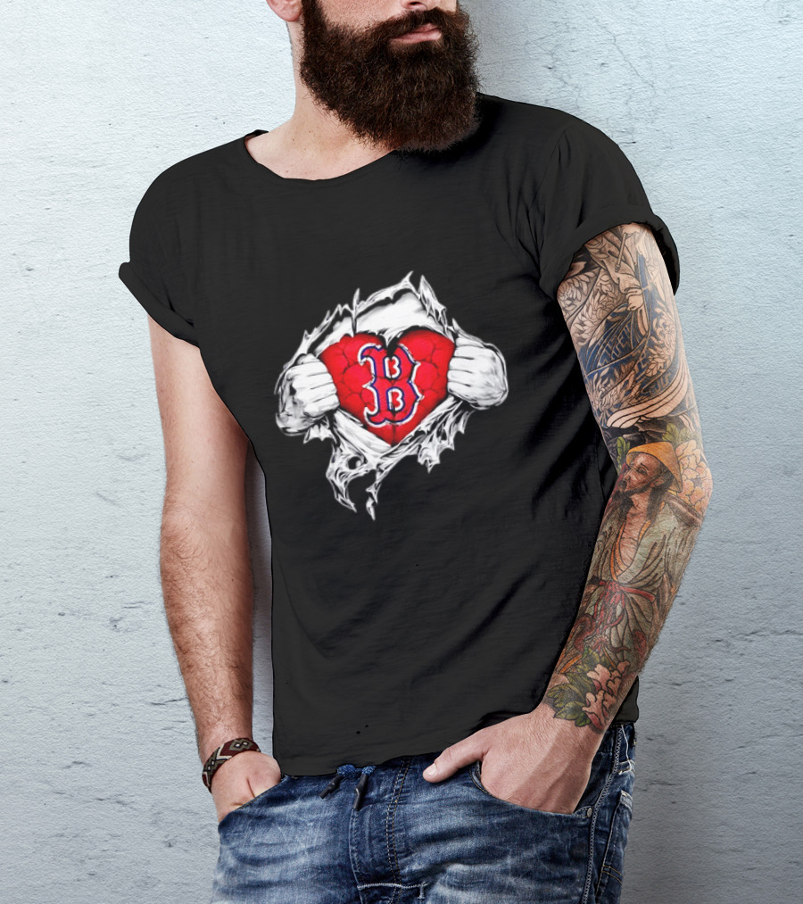 Boston Red Sox Heart Ripped Chest MLB Baseball Fan T-Shirt