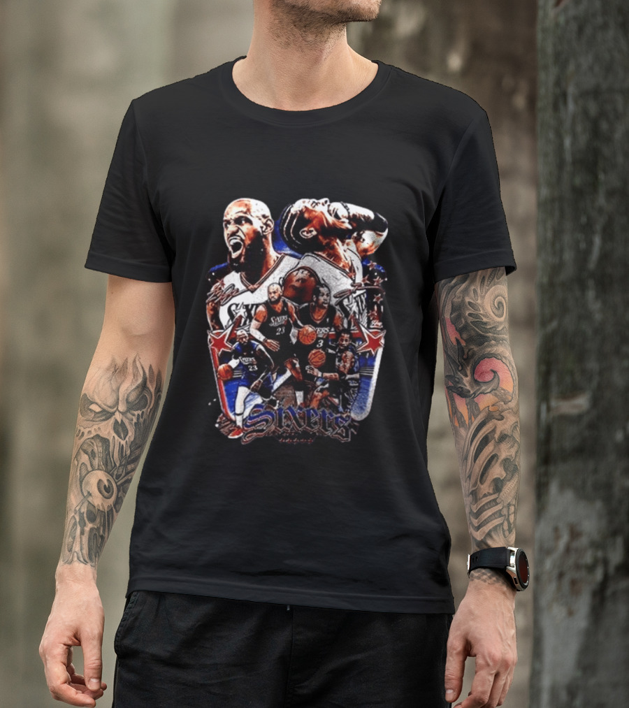 Philadelphia Sixers LeBron James Allen Iverson Crossover Collage T-Shirt