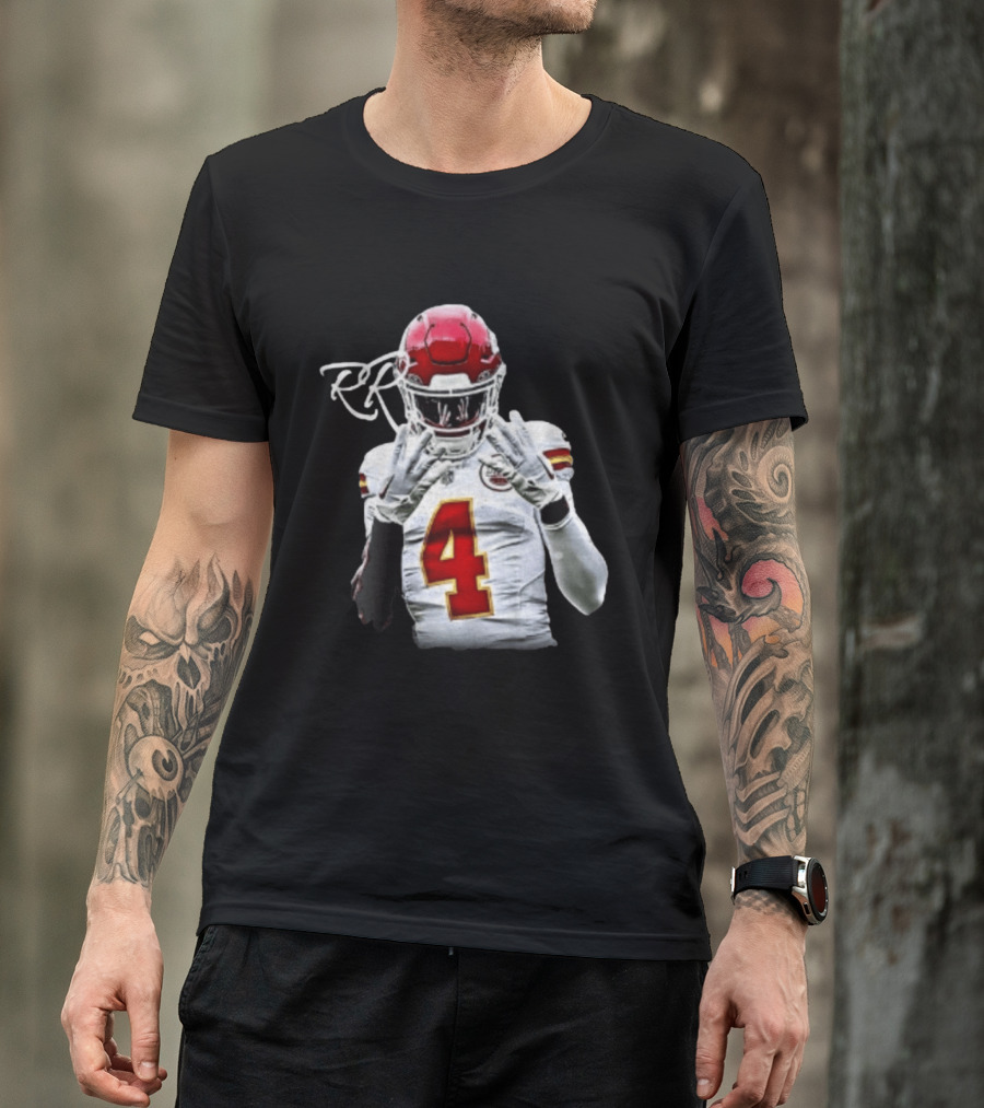 Rashee Rice Number 4 Kansas City Chiefs Football RP Helmet And Jersey T-Shirt