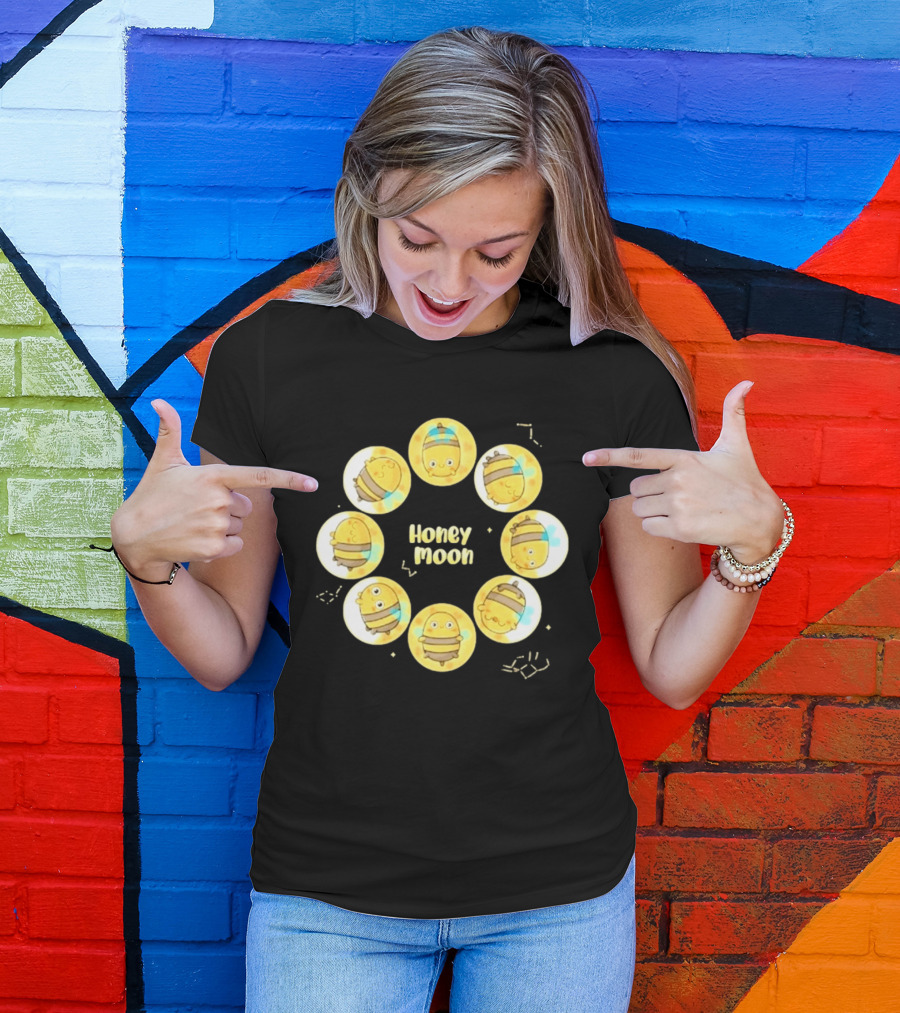 Honey Moon Bee Phases Cute Cartoon Bees In Lunar Cycle T-Shirt