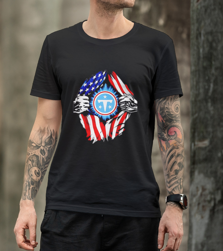 Tennessee Titans American Flag Ripped Chest USA Football Fan T-Shirt