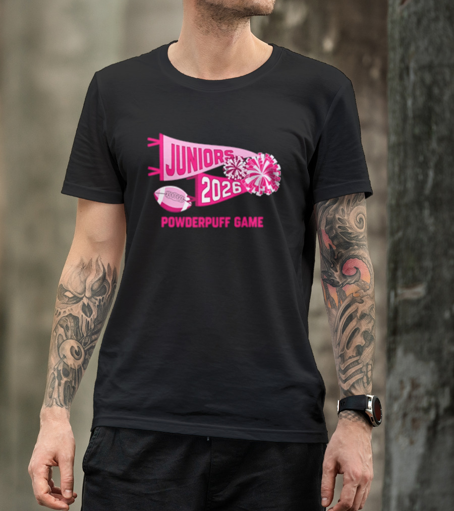 Juniors 2026 Powderpuff Game Pom Poms And Football T-Shirt