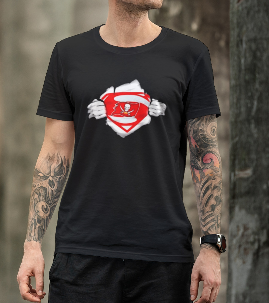 Tampa Bay Buccaneers Superpower Fan Symbol With Skulls Football Superman T-Shirt