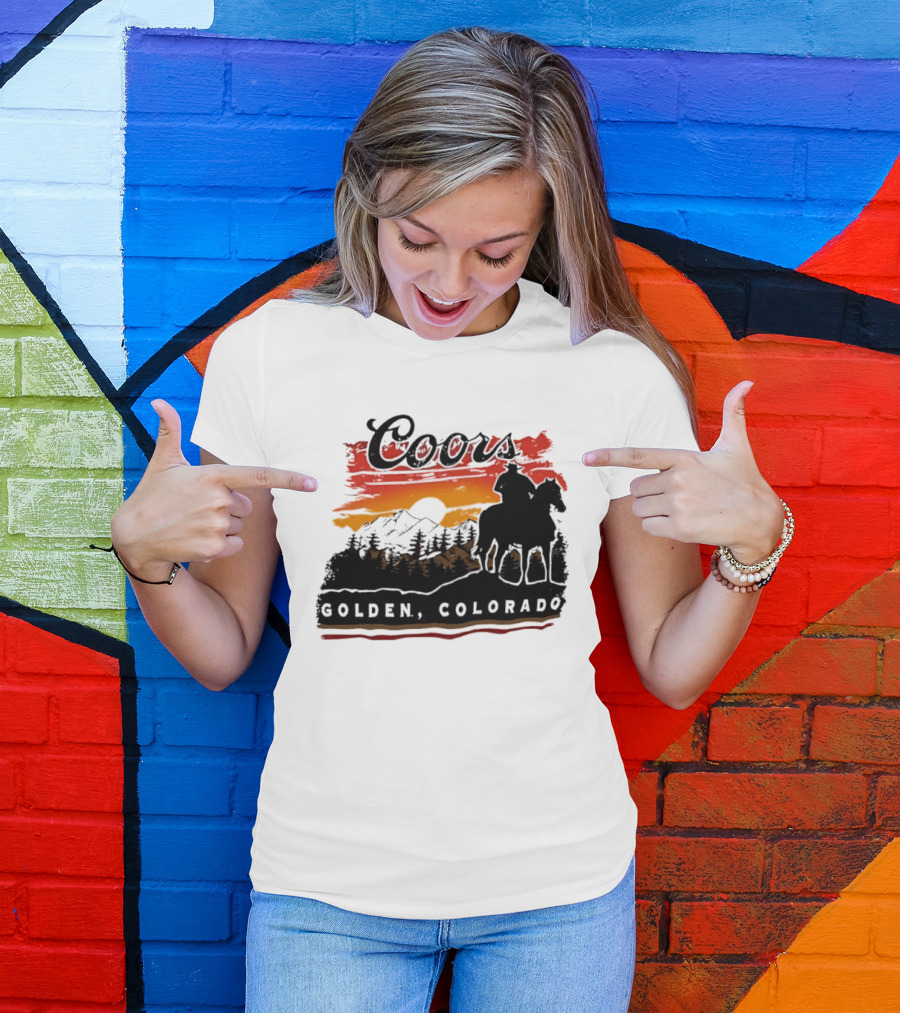 Coors Golden Colorado Cowboy Sunset Mountains T-Shirt
