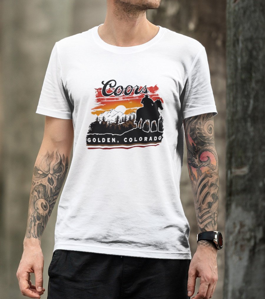 Coors Golden Colorado Cowboy Sunset Mountains T-Shirt