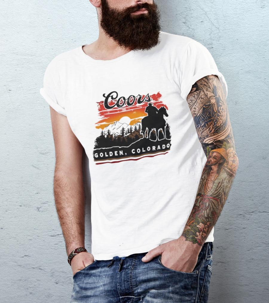 Coors Golden Colorado Cowboy Sunset Mountains T-Shirt