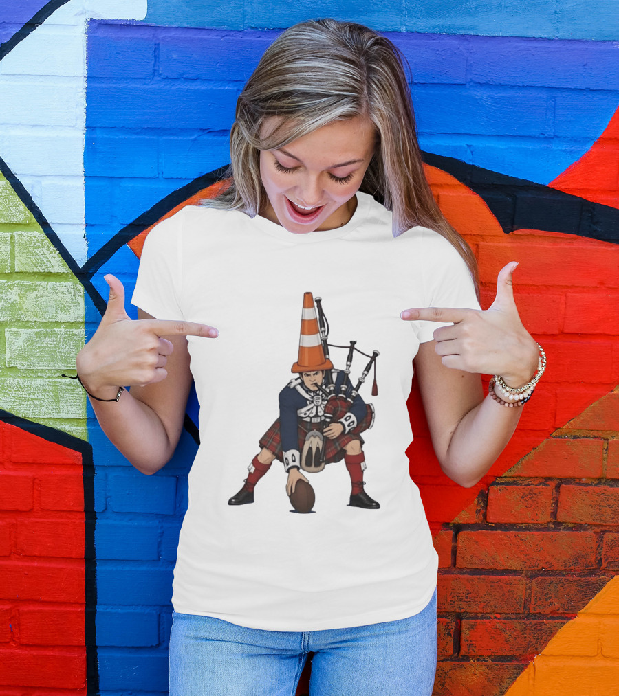 Scottish Bagpiper Traffic Cone American Football Fusion T-Shirt