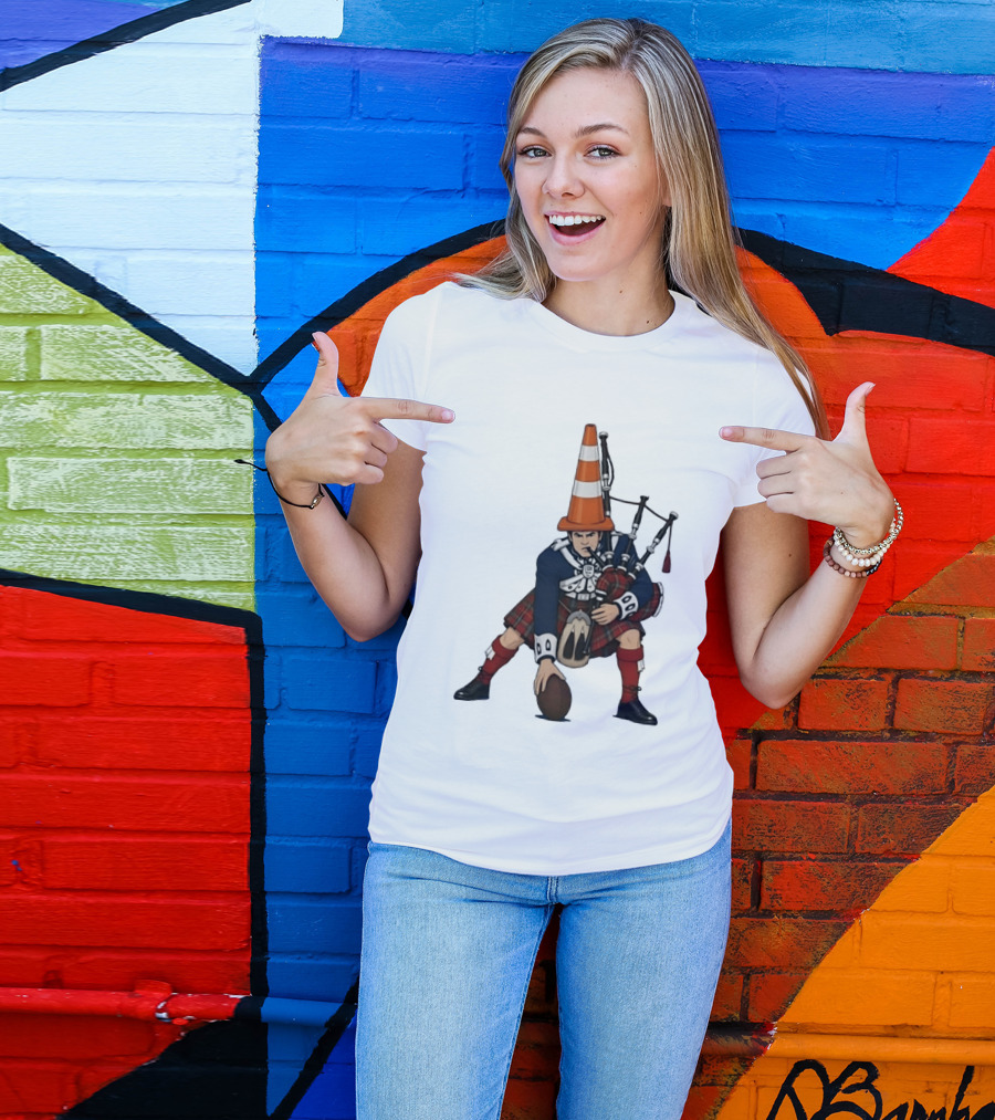 Scottish Bagpiper Traffic Cone American Football Fusion T-Shirt
