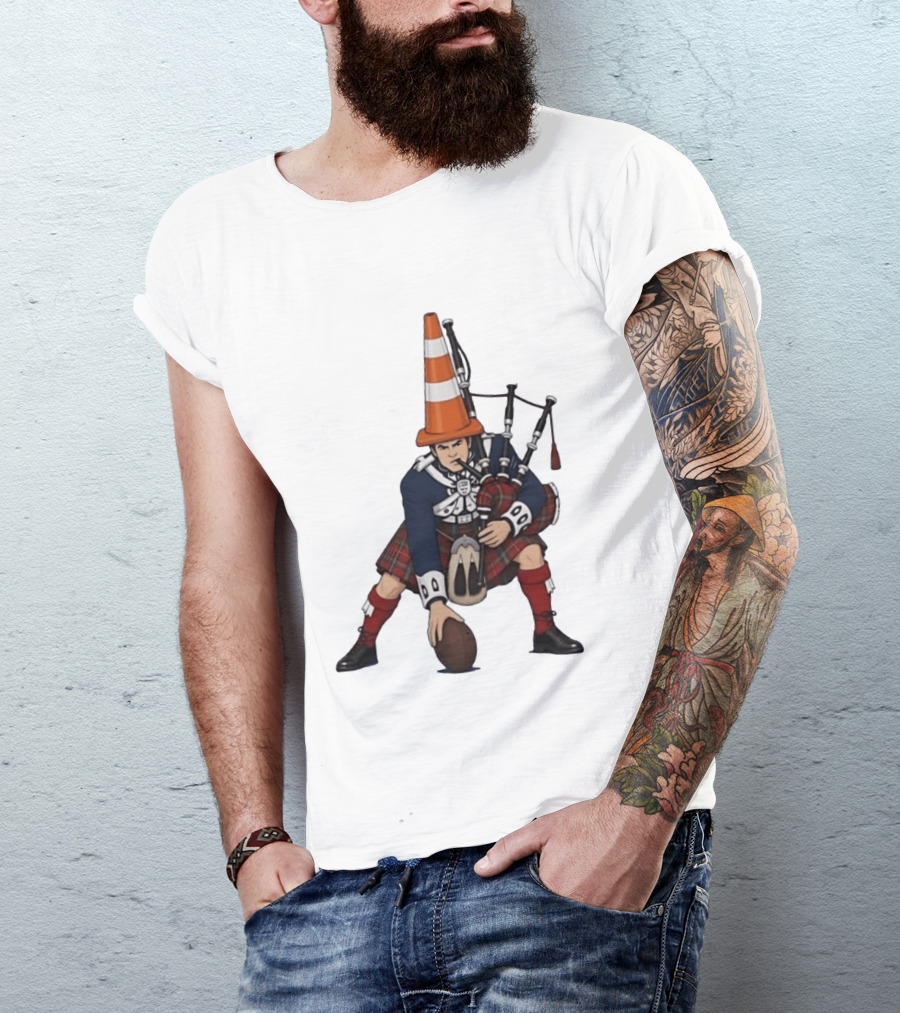 Scottish Bagpiper Traffic Cone American Football Fusion T-Shirt