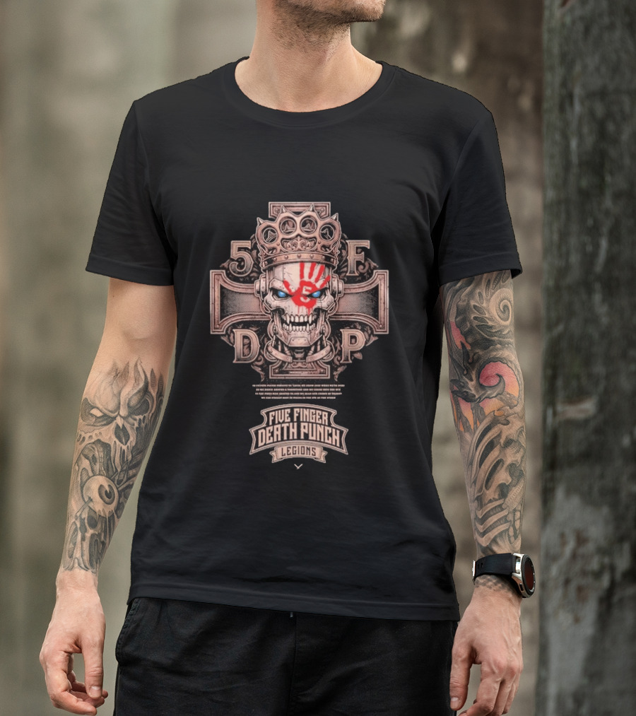 Five Finger Death Punch Legions Skull Crown Handprint Cross T-Shirt