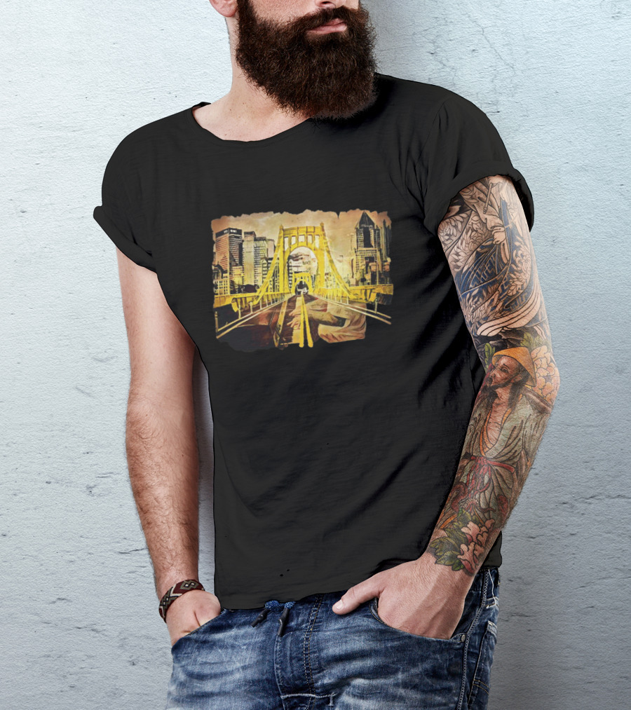Pittsburgh Skyline 1992 Roberto Clemente Bridge Piano Player T-Shirt