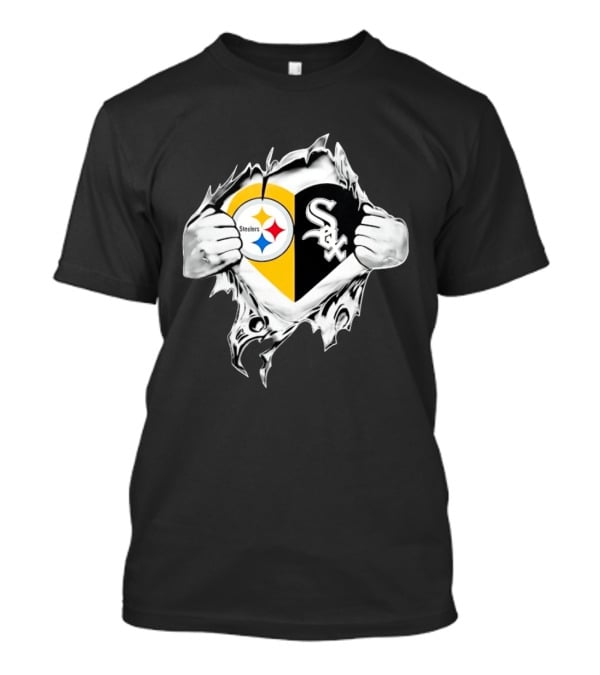 Pittsburgh Steelers Chicago White Sox Heart Superman Chest Rip T-Shirt