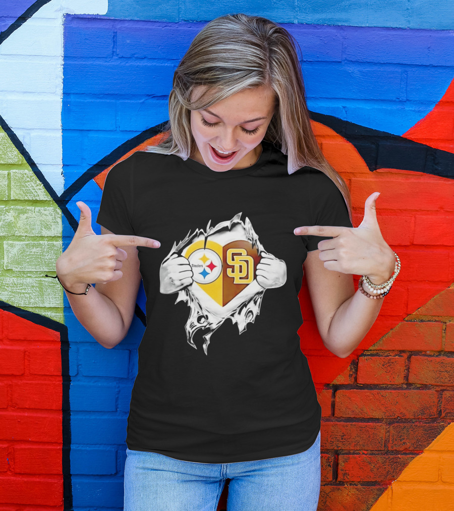Pittsburgh Steelers San Diego Padres Heart Superman Chest Rip T-Shirt