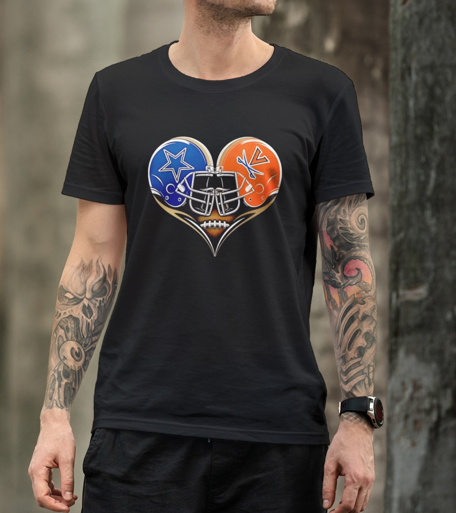 Dallas Cowboys Virginia Cavaliers Heart Helmet Football Fusion T-Shirt