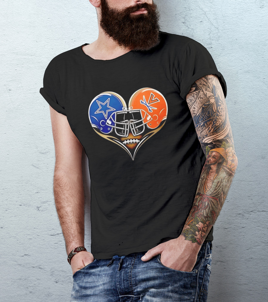 Dallas Cowboys Virginia Cavaliers Heart Helmet Football Fusion T-Shirt