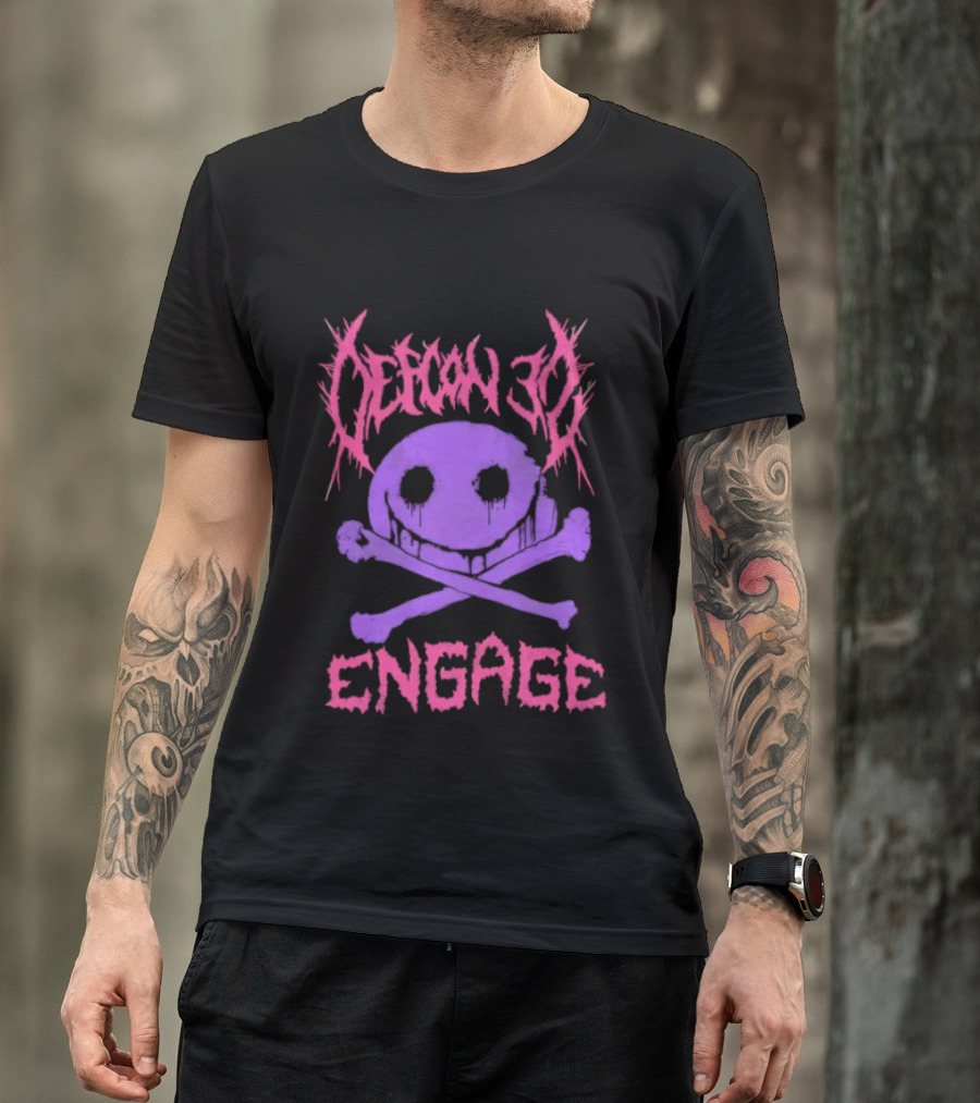 Defcon 30 Engage Purple Metal Skull Smiley T-Shirt