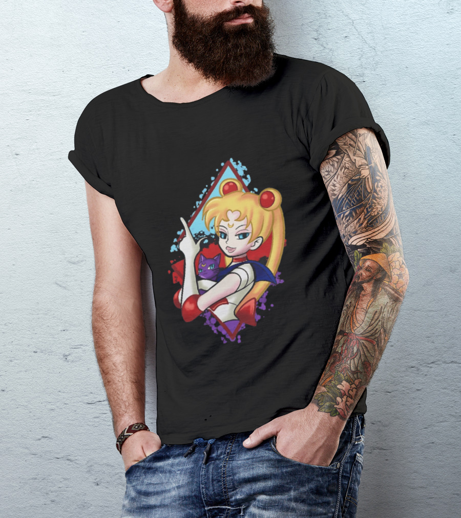 Sailor Moon With Luna Cat Anime Manga T-Shirt