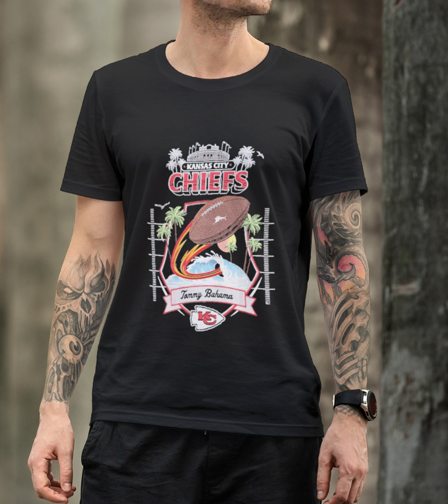 Kansas City Chiefs Tommy Bahama Tidal Kickoff Camp Football Palms T-Shirt