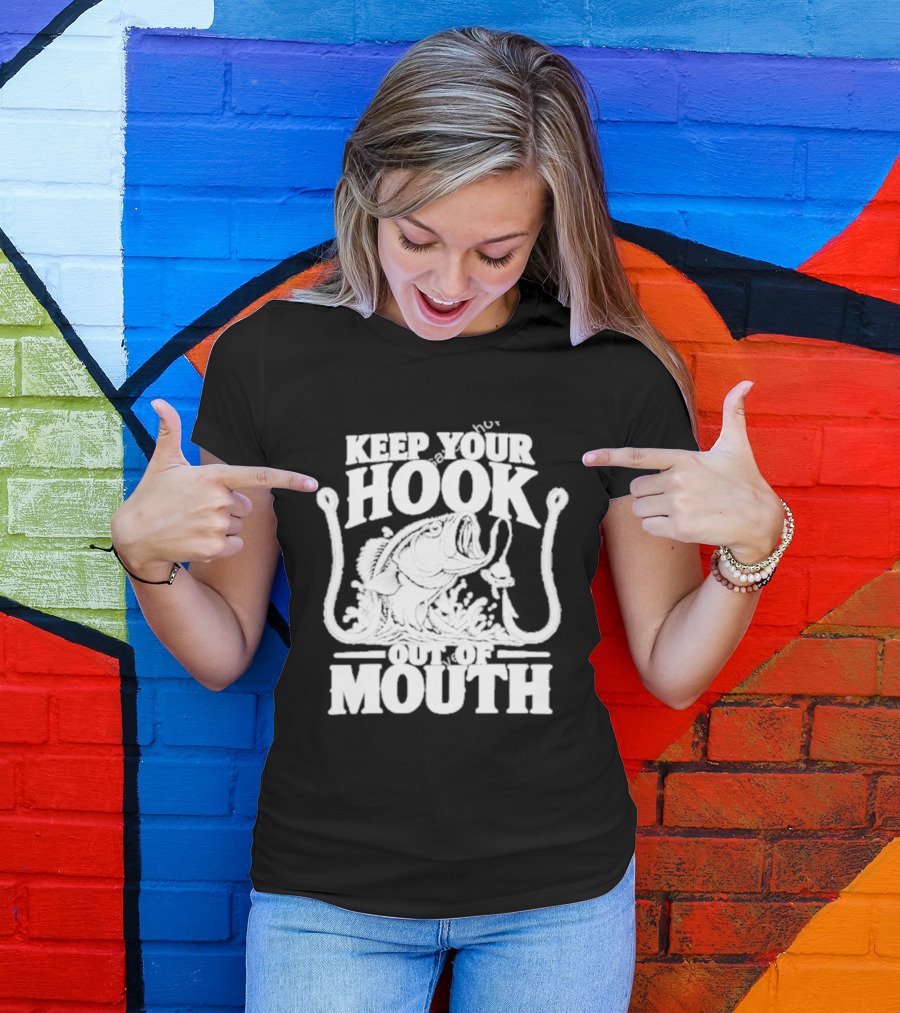 Keep Your Hook Out Of Mouth Bass Angling Water Splash Distressed T-Shirt