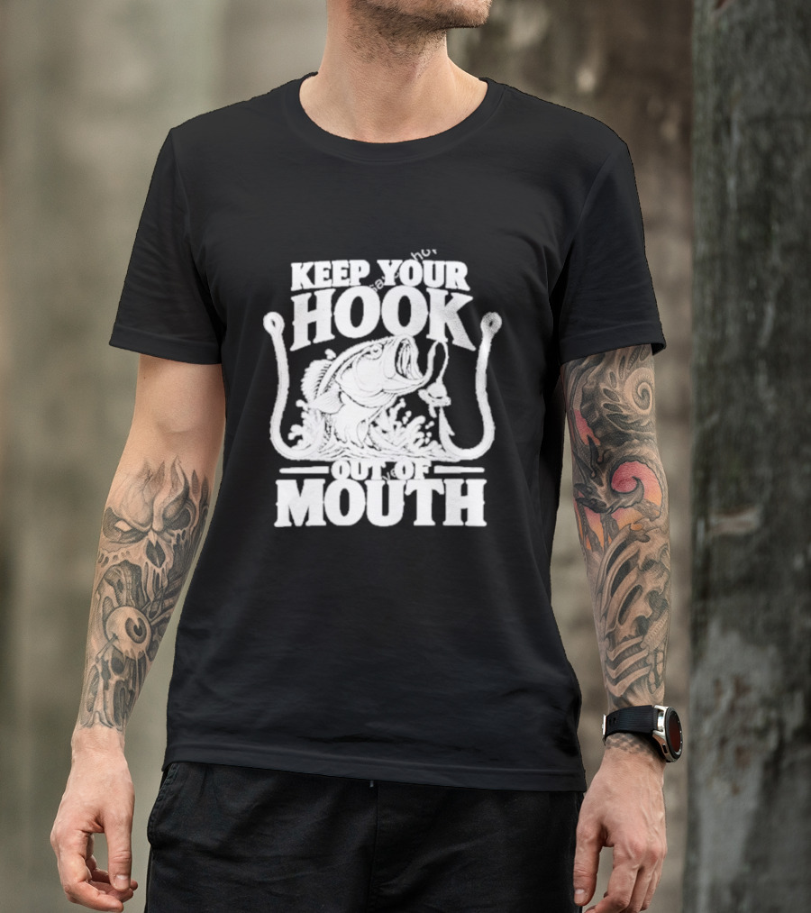 Keep Your Hook Out Of Mouth Bass Angling Water Splash Distressed T-Shirt