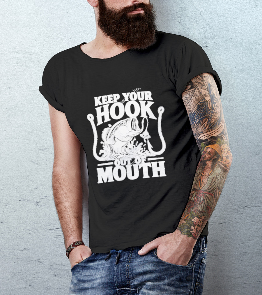 Keep Your Hook Out Of Mouth Bass Angling Water Splash Distressed T-Shirt