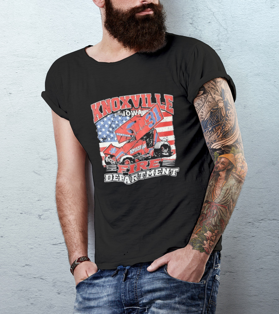 Knoxville Iowa Fire Department Station 31 Sprint Car American Flag T-Shirt