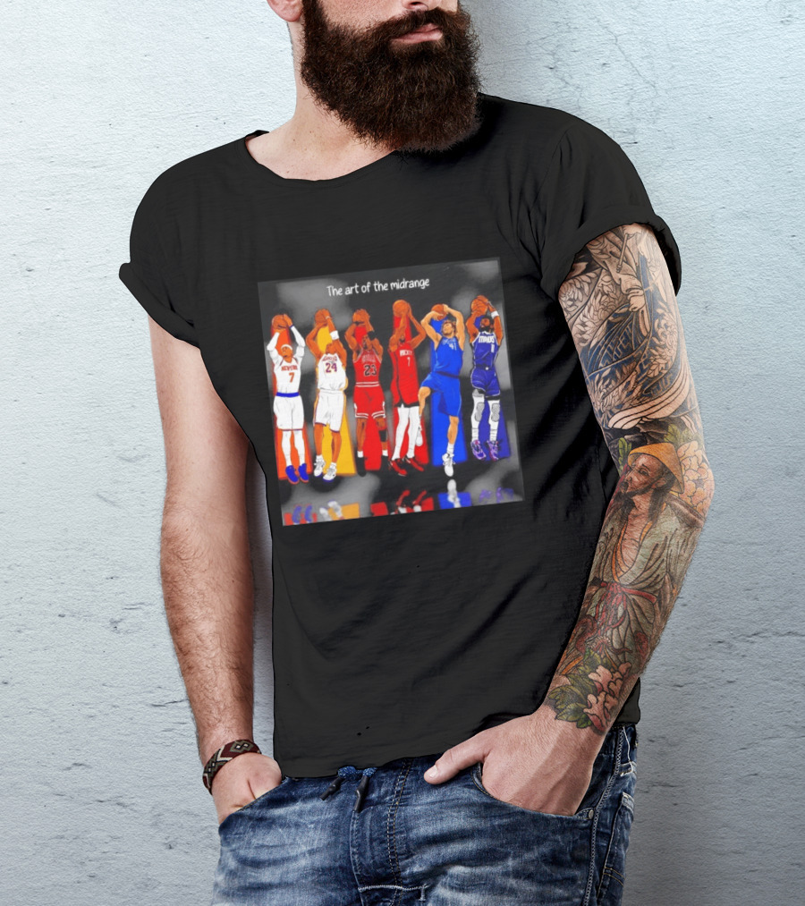 The Art Of The Midrange Basketball Legends Collage Knicks Lakers Bulls Rockets Mavericks T-Shirt