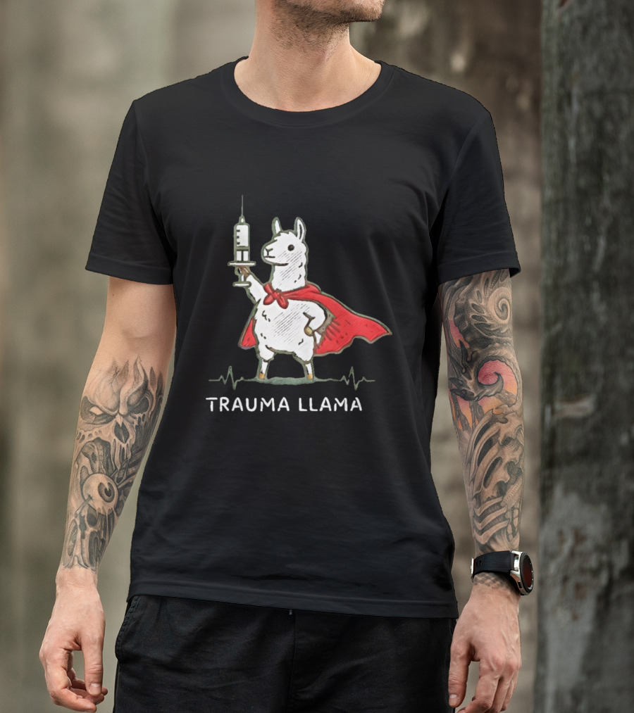 Trauma Llama Nurse Superhero Holding Syringe T-Shirt