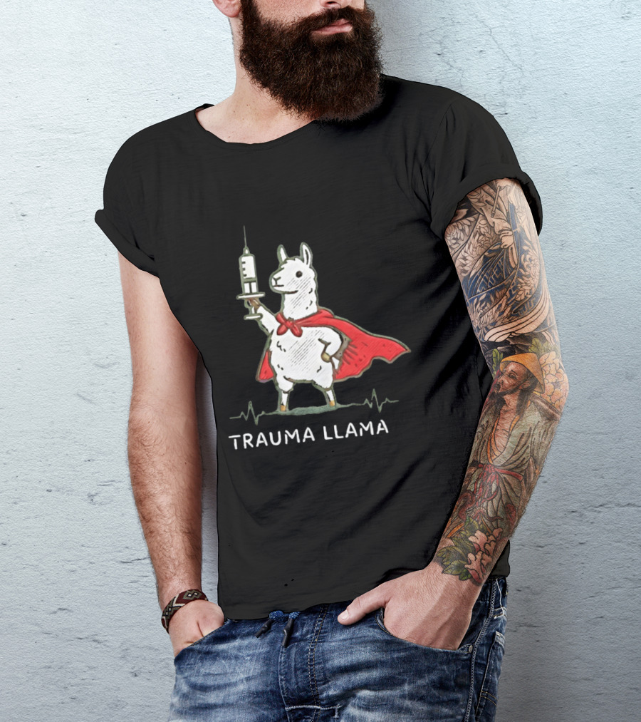 Trauma Llama Nurse Superhero Holding Syringe T-Shirt