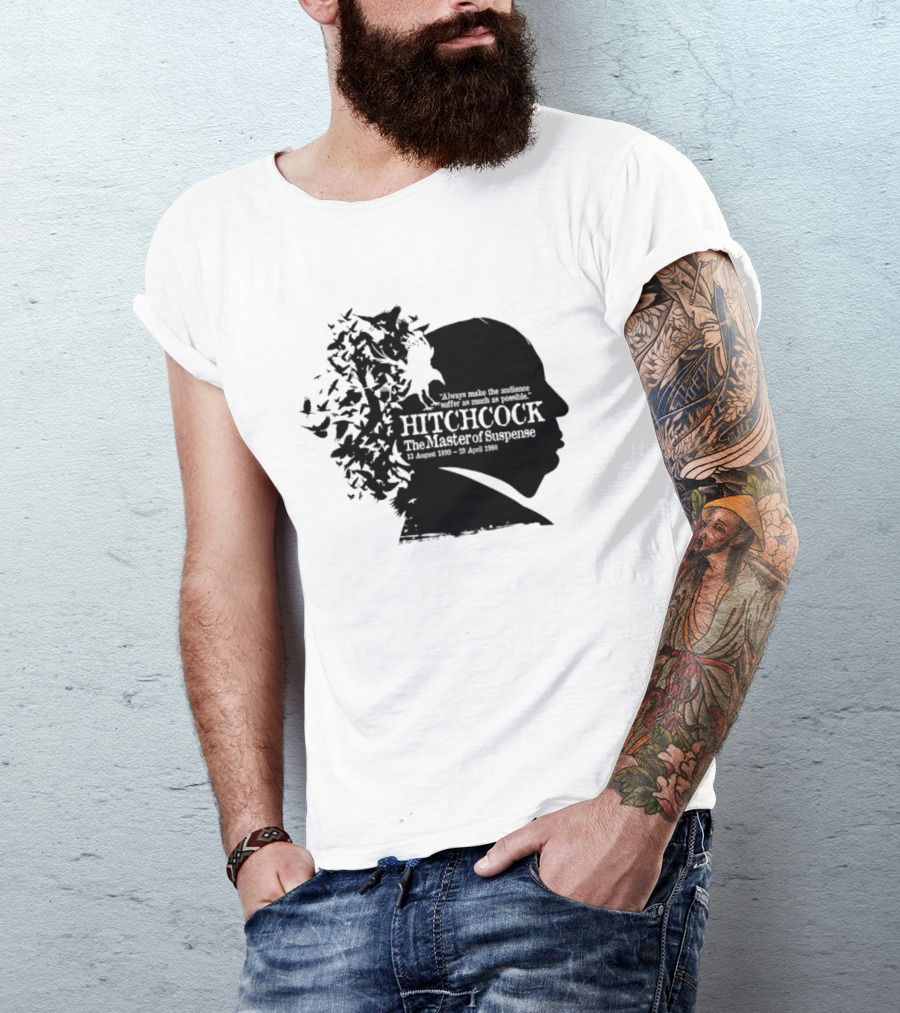 Alfred Hitchcock The Master Of Suspense Silhouette Birds 1899 1980 T-Shirt