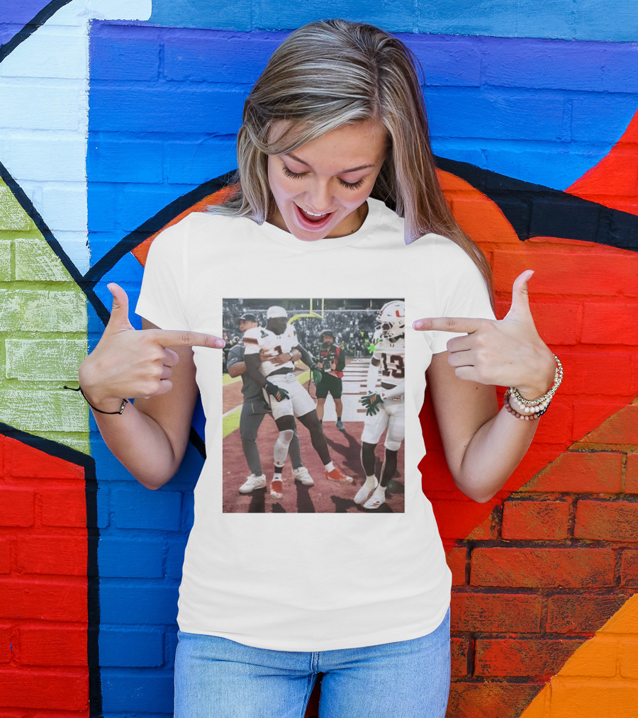 Miami Hurricanes Football Players Number 1 And 13 Celebration On Field T-Shirt