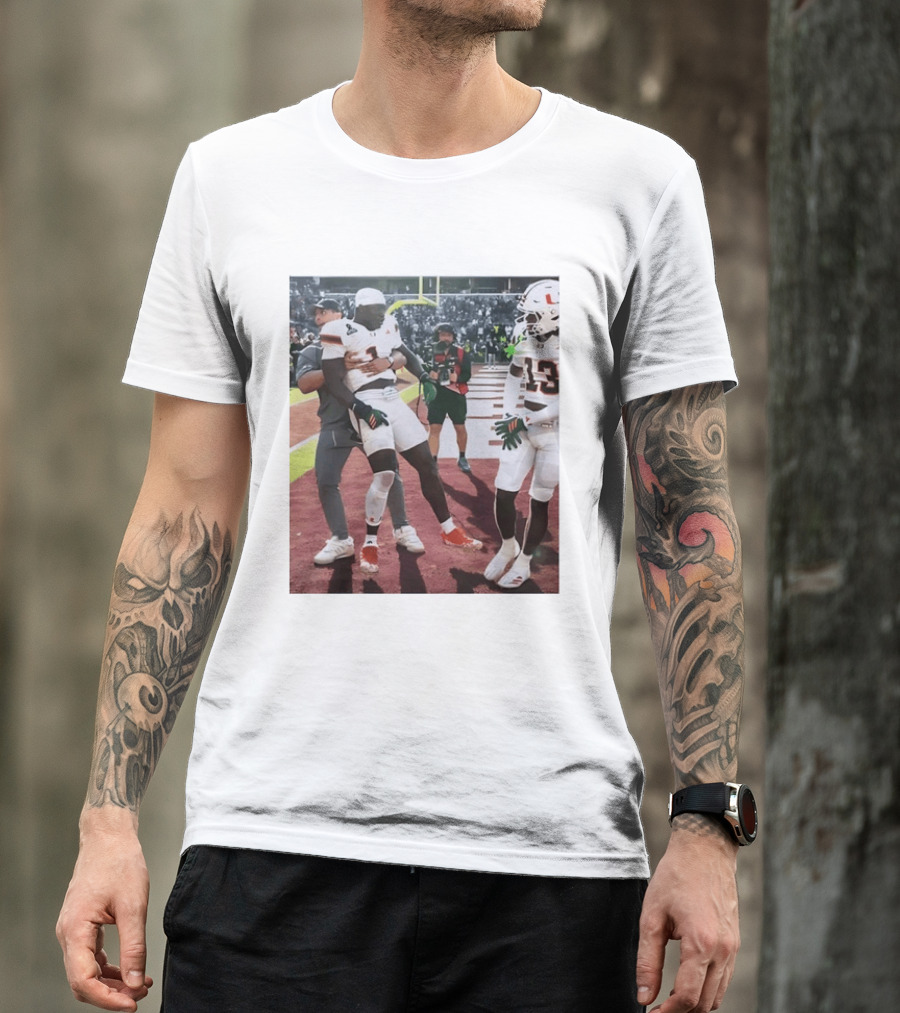 Miami Hurricanes Football Players Number 1 And 13 Celebration On Field T-Shirt